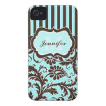 Blue, Brown, White Striped Damask iPhone 4 Case-Mate iPhone 4 Case