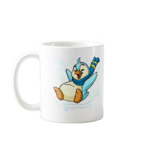 Blue Bruce sliding across ice mugs