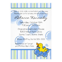 Blue Bubble Ducky Baby Shower Invitations
