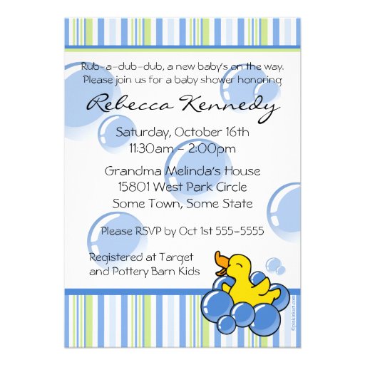 Blue Bubble Ducky Baby Shower Invitations (front side)
