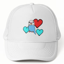 Blue Budgie with Hearts hats
