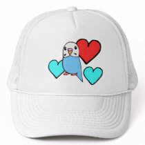 Blue Budgie with Hearts hats