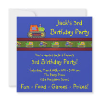 Blue Bulldozer 3rd Birthday Party Invitation