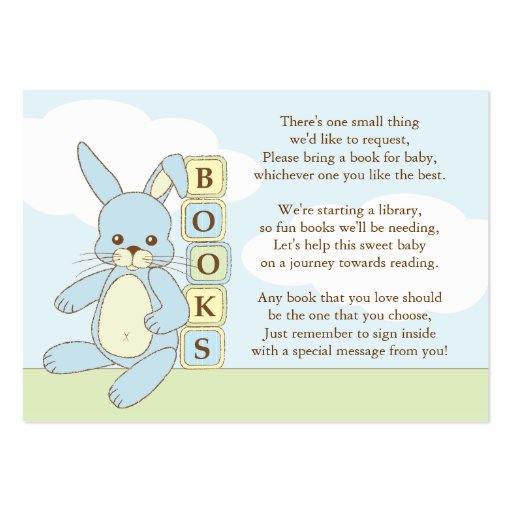 Blue Bunny Baby Shower Book Insert Request Card Business Card Template (front side)