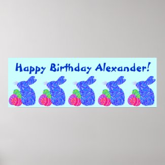 Blue Bunny Easter Themed Birthday Party Banner Posters