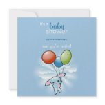 Blue Bunny with Colored Baloons Baby Shower Personalized Announcement