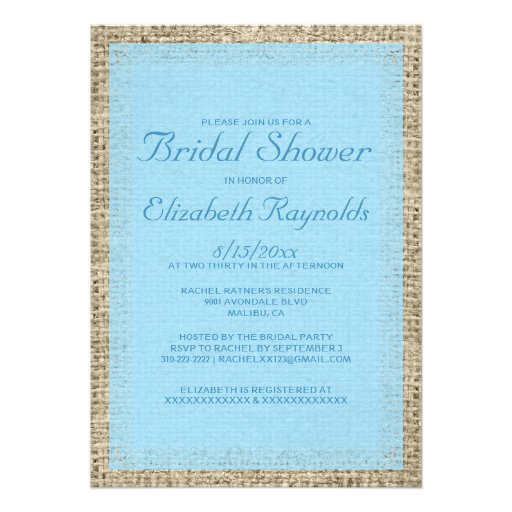 Blue Burlap Bridal Shower Invitations