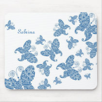 Blue Butterflies Custom Name mousepads