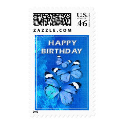 Blue butterflies fantasy stamp