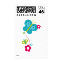 Blue Butterfly and Dark Pink Flowers postage