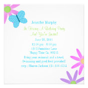 Blue Butterfly and Flower Party Invitations