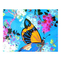 Blue Butterfly and Flower Poster posters by INTHEPRESENT Blue Butterfly and Flower Poster posters