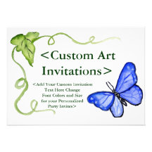 Blue Butterfly Art Custom Party Invitations