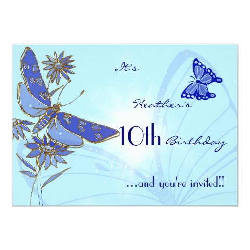 Blue Butterfly Birthday Invitation Card Zazzle