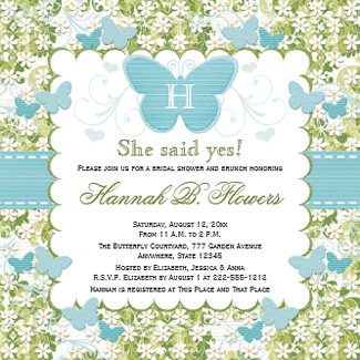Blue Butterfly Bridal Shower Invitations Monogrammed