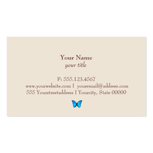 Blue Butterfly Business Card (back side)