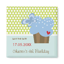 Blue Butterfly Cupcake Save The Date / Gift Magnet