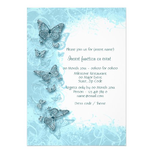 Blue butterfly elegant birthday wedding personalized announcement