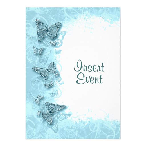 Blue butterfly elegant birthday wedding personalized announcement (front side)