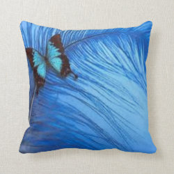 blue butterfly feather throw pillow