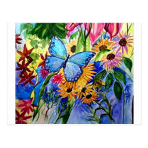 Blue Butterfly Garden Post Card