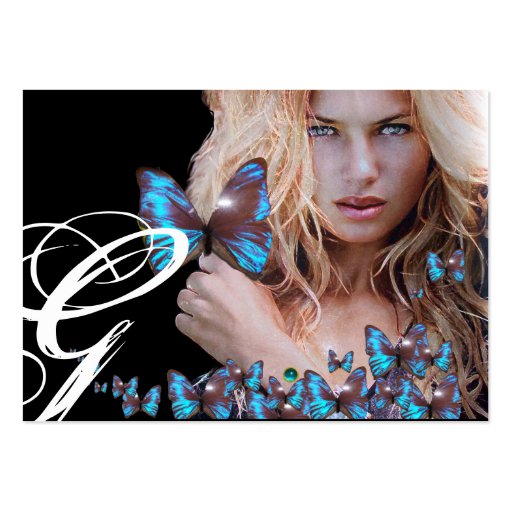 BLUE BUTTERFLY HAIR BEAUTY MAKEUP ARTIST monogram Business Card Template (back side)