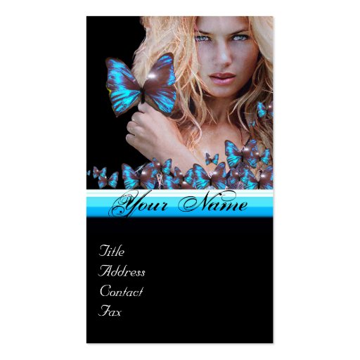 BLUE BUTTERFLY HAIR BEAUTY MAKEUP ARTIST monogram Business Card Template (front side)