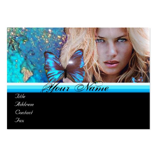 BLUE BUTTERFLY HAIR BEAUTY MAKEUP ARTIST monogram Business Card (front side)