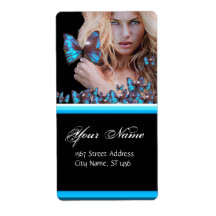 BLUE BUTTERFLY HAIR, BEAUTY SALON , MAKEUP ARTIST CUSTOM SHIPPING LABELS