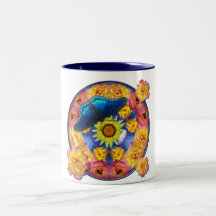 Blue Butterfly Kaleidoscope floral mandela Coffee Mugs