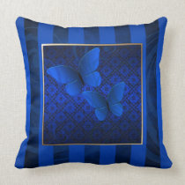Blue Butterfly Kisses Pinstripe Pillow