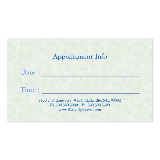 Blue Butterfly Massage Therapy Appointment Cards Business Card (back side)