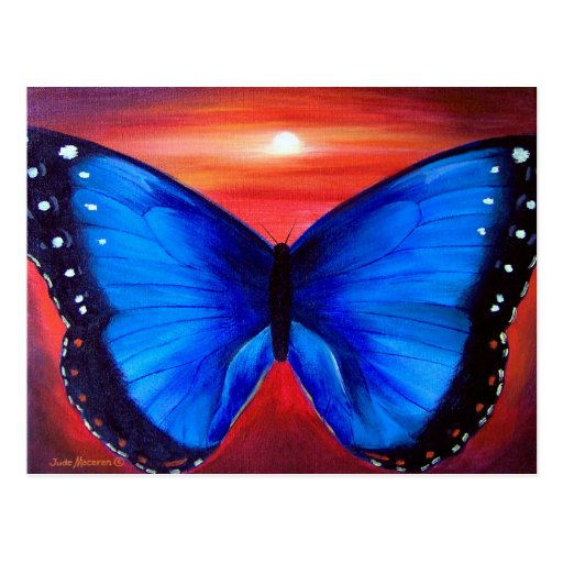 Blue Butterfly Morph Sunset - Multi Postcards