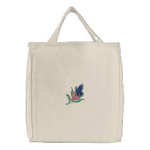 Blue butterfly on Pink Flower Embroidered Bag