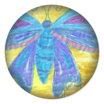 Blue Butterfly on Yellow stickers by eelkat Blue Butterfly on Yellow stickers