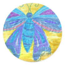 Blue Butterfly on Yellow stickers by eelkat Blue Butterfly on Yellow stickers
