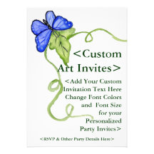 Blue Butterfly Personalized Art Invitations