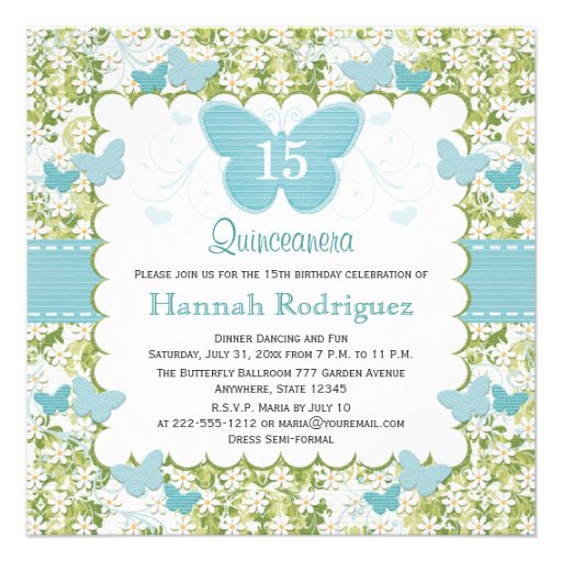 Blue Butterfly Quinceanera Invitations Photo