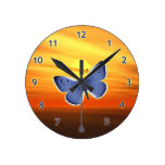 Blue Butterfly Round Clocks