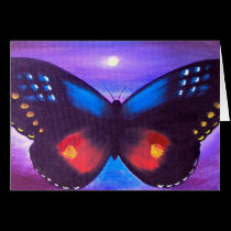 Blue Butterfly Sunset Painting - Multi cards