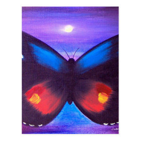 Blue Butterfly Sunset Painting - Multi Postcard