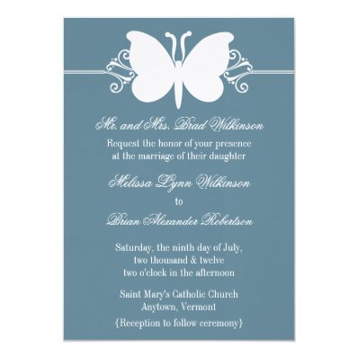 Blue Butterfly Swirls Wedding Invite