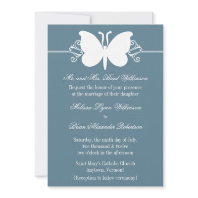 Blue Butterfly Swirls Wedding Invite