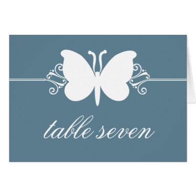 Blue Butterfly Swirls Wedding Table Card
