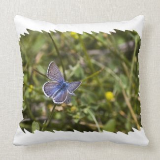 Blue Butterfly White Edge Throw Pillows