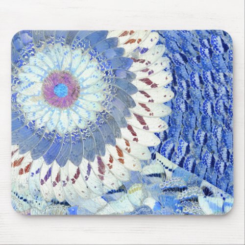 Butterfly Wing Art Mousepad - Vibrant Blues, Art Deco Period Collage