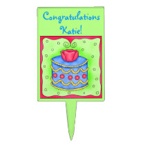 Blue Cake with Red Rose Cake Topper Personalized cake picks