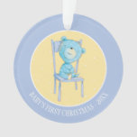 Blue Calico Bear Smiling on Chair Ornament