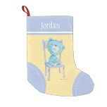 Blue Calico Bear Smiling on Chair Small Christmas Stocking