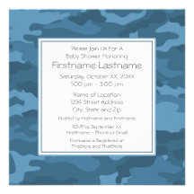 Blue Camo Baby Boy Shower or Party Custom Announcement